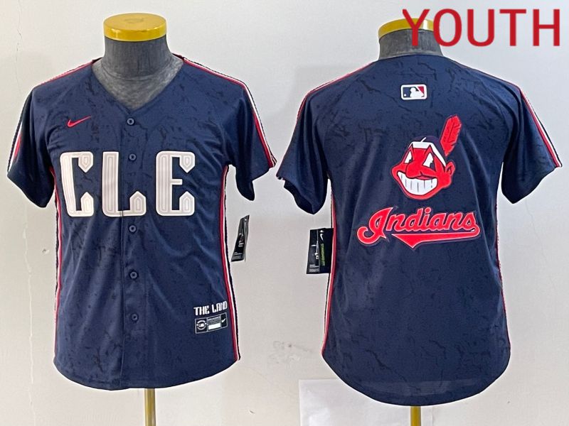 Youth Cleveland Indians Blank Blue City Edition Nike 2024 MLB Jersey style 5